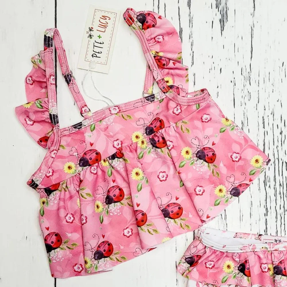 PETE + LUCY 3T Sweet Ladybugs Pink Two PIece Swim Set Size NEW Summer